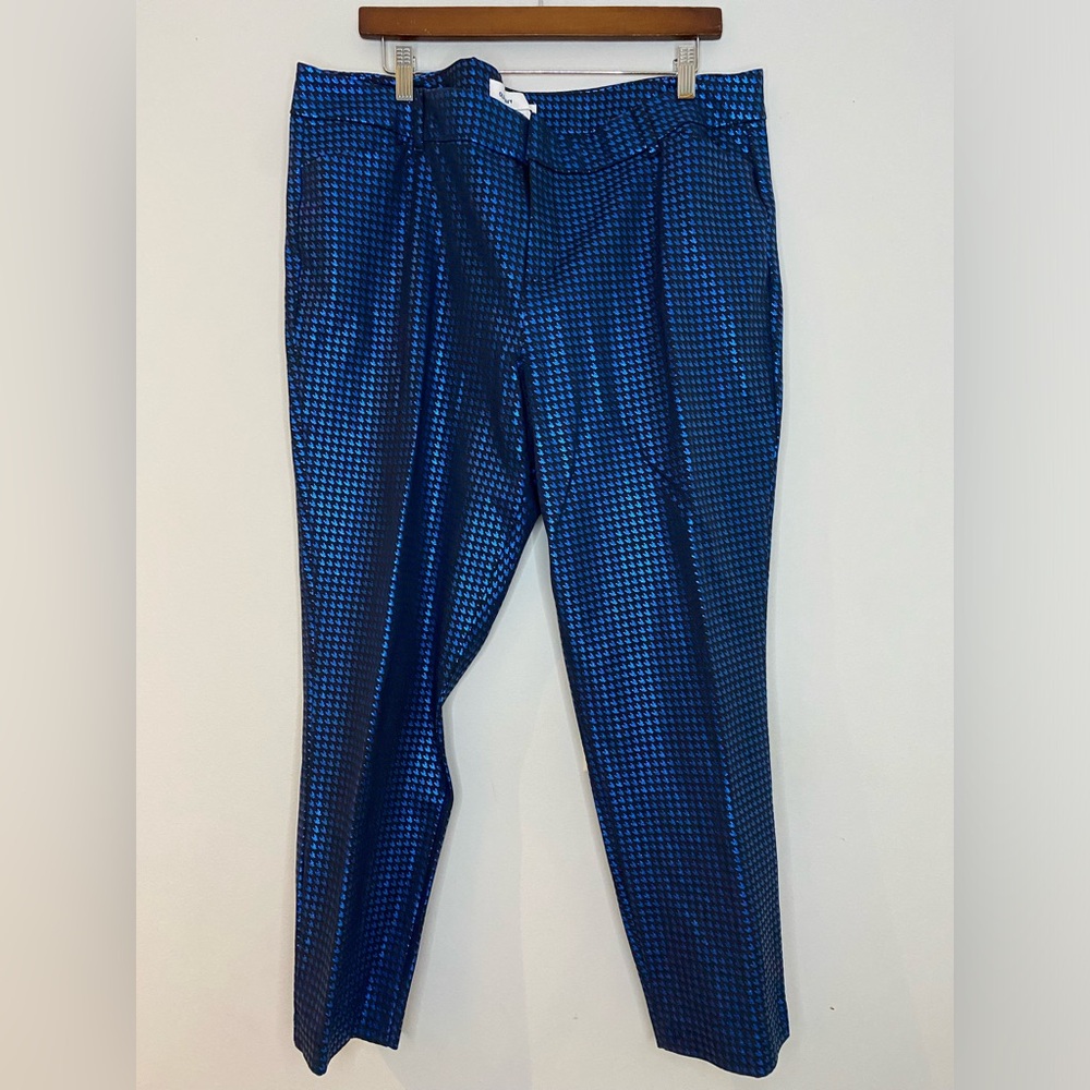 Old Navy Women’s Metallic Blue Houndstooth Holiday Dress Pixie Pants Size 18